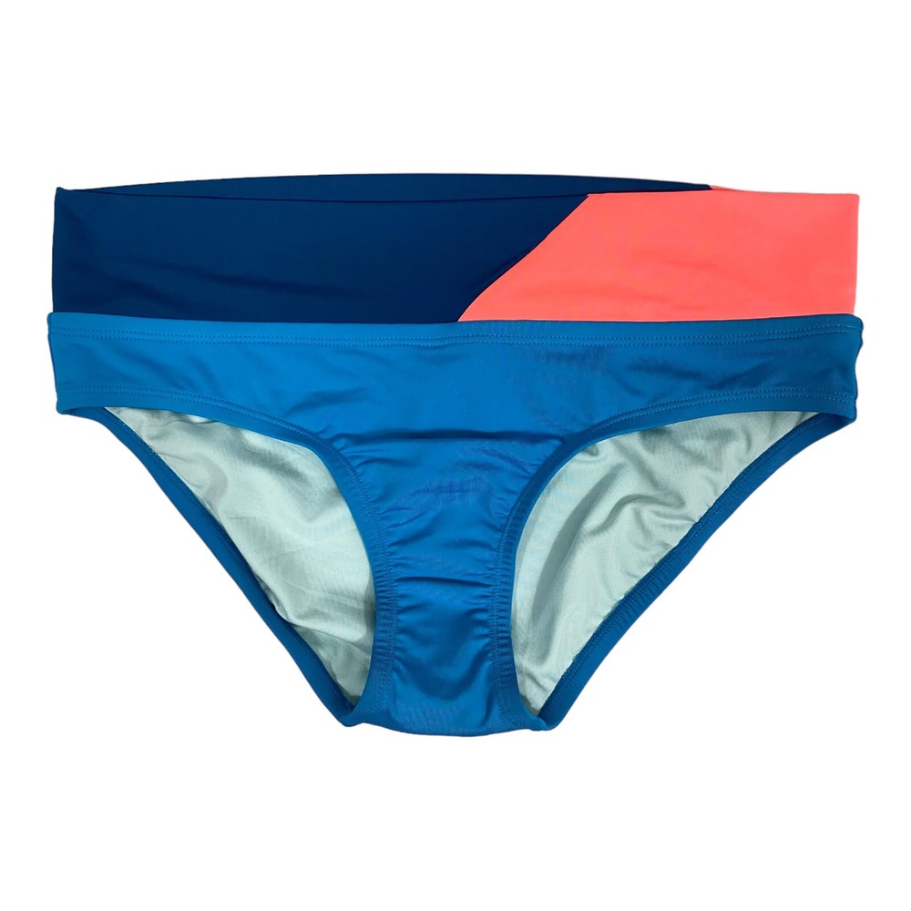 Nike Womens Swim Bottoms Medium Blue Pink Epic Block Fold-Over Sporty Bikini